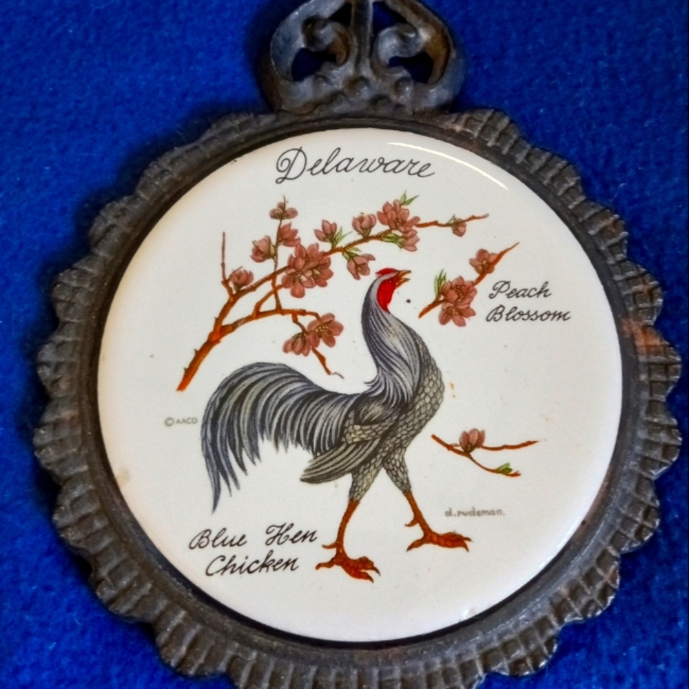 "Delaware" Vintage Ceramic and Cast Iron Trivet